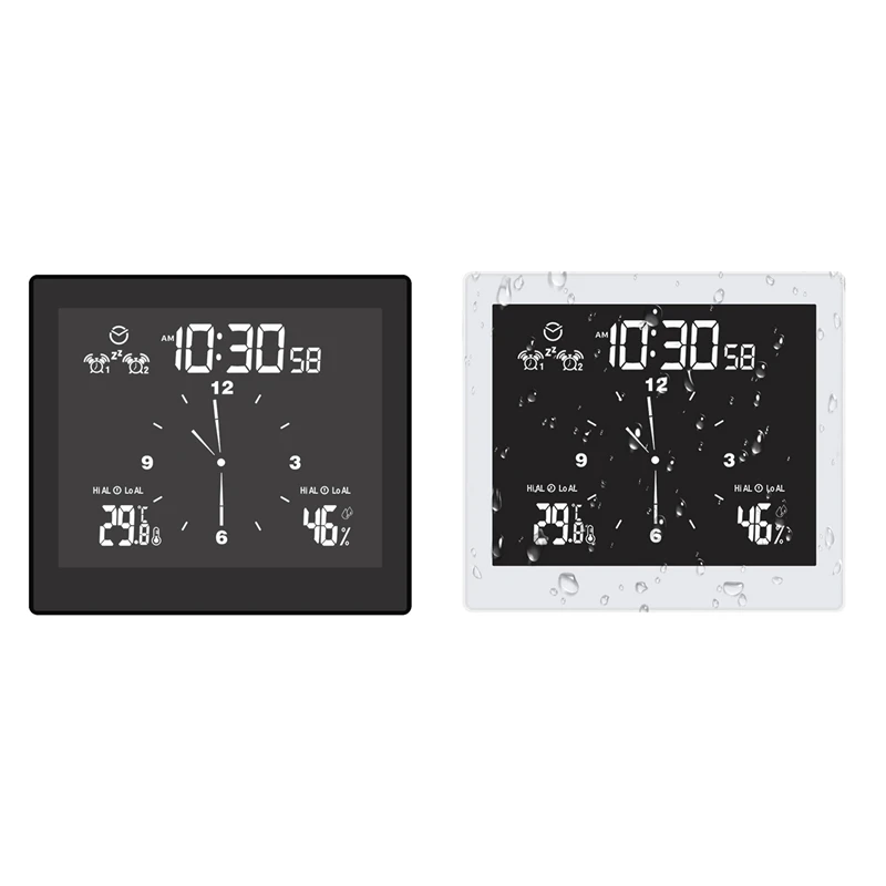 Digital Clock Alarm Clock Thermometer Hygrometer Waterproof Shower Clock Bathroom Clock Countdown Timer For Kitchen