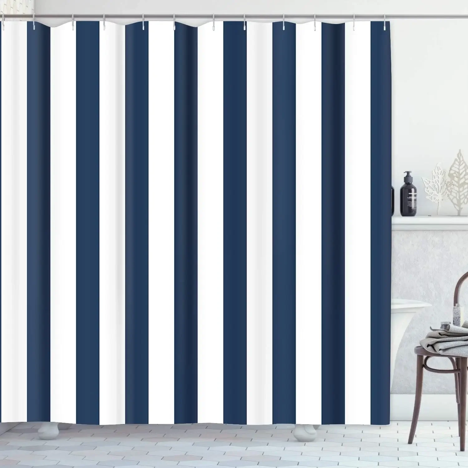 Striped Shower Curtain, Colorful White Modern Fashion Minimalist Polyester Printed Fabric Bathroom Decorative Accessories