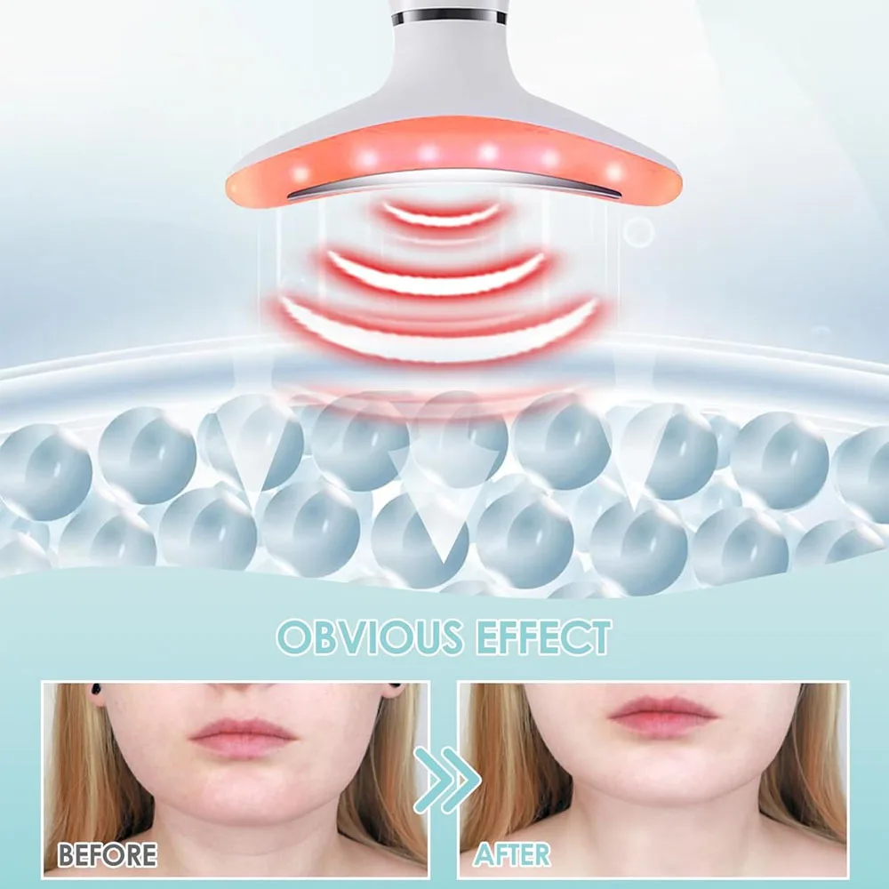 3 in 1 EMS Neck Facial Beauty Device with Thermal Neck Lifting Vibration LED Facial Massager Double Chin Remover Skin Care Tool