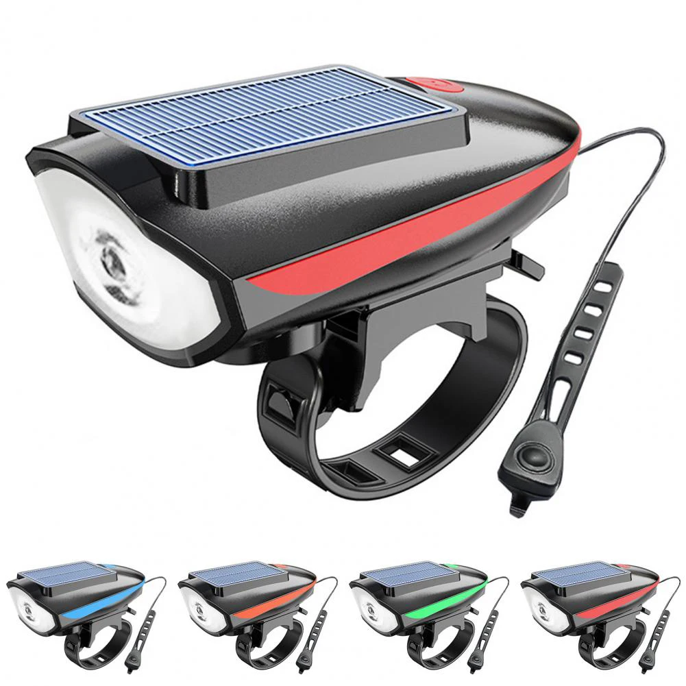 

Solar Bicycle Headlight With 120 Decibel Horn 80 Meters Visible Floodlight Range USB/Solar Rechargeable LED Light Bike Lighting