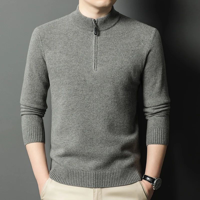 High Quality Autumn Winter Men's Sweater 100% Merino Wool Knitwear Cozy Pullover Long Sleeve Clothing Tops For Man Daily Out-Fit