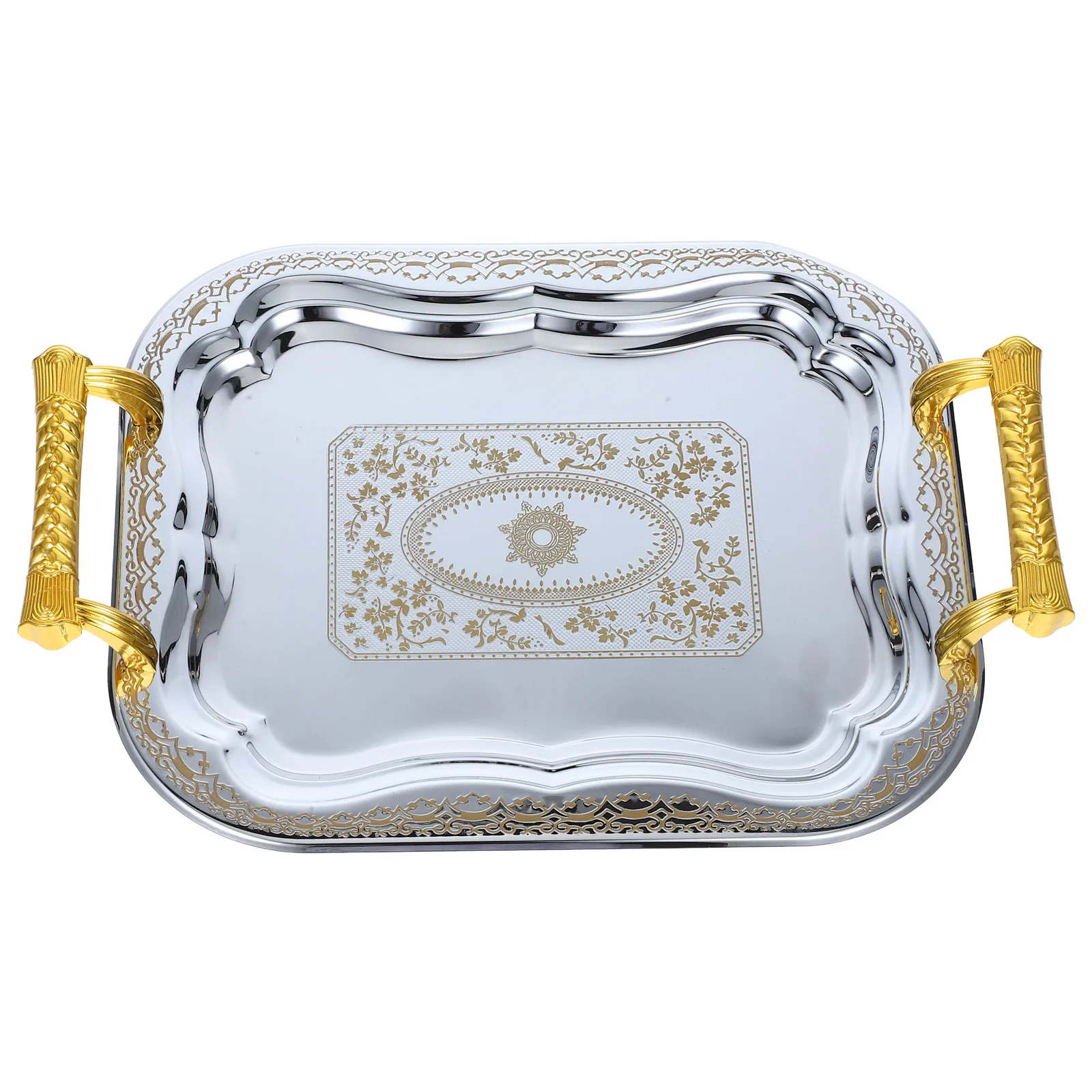 

Stainless Steel Tray with Handle for Serving Fruit Snacks Dessert Party Office Picnic Metal Storage Trays fruit tray