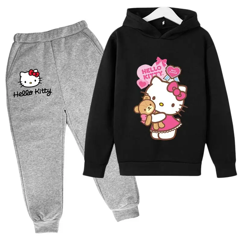 girls outfit set hello kitty Hoodies Sets baby girl clothes 4-14 Years Girls Clothing Tops Pants Suits sports Suits Hoodies