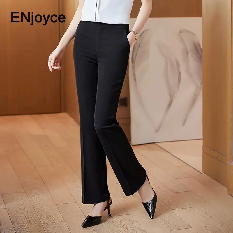 Women Business Simple Flared Suit Pants 2024 Spring Fall Office Ladies Formal Interview Workwear High Waist Black Trousers