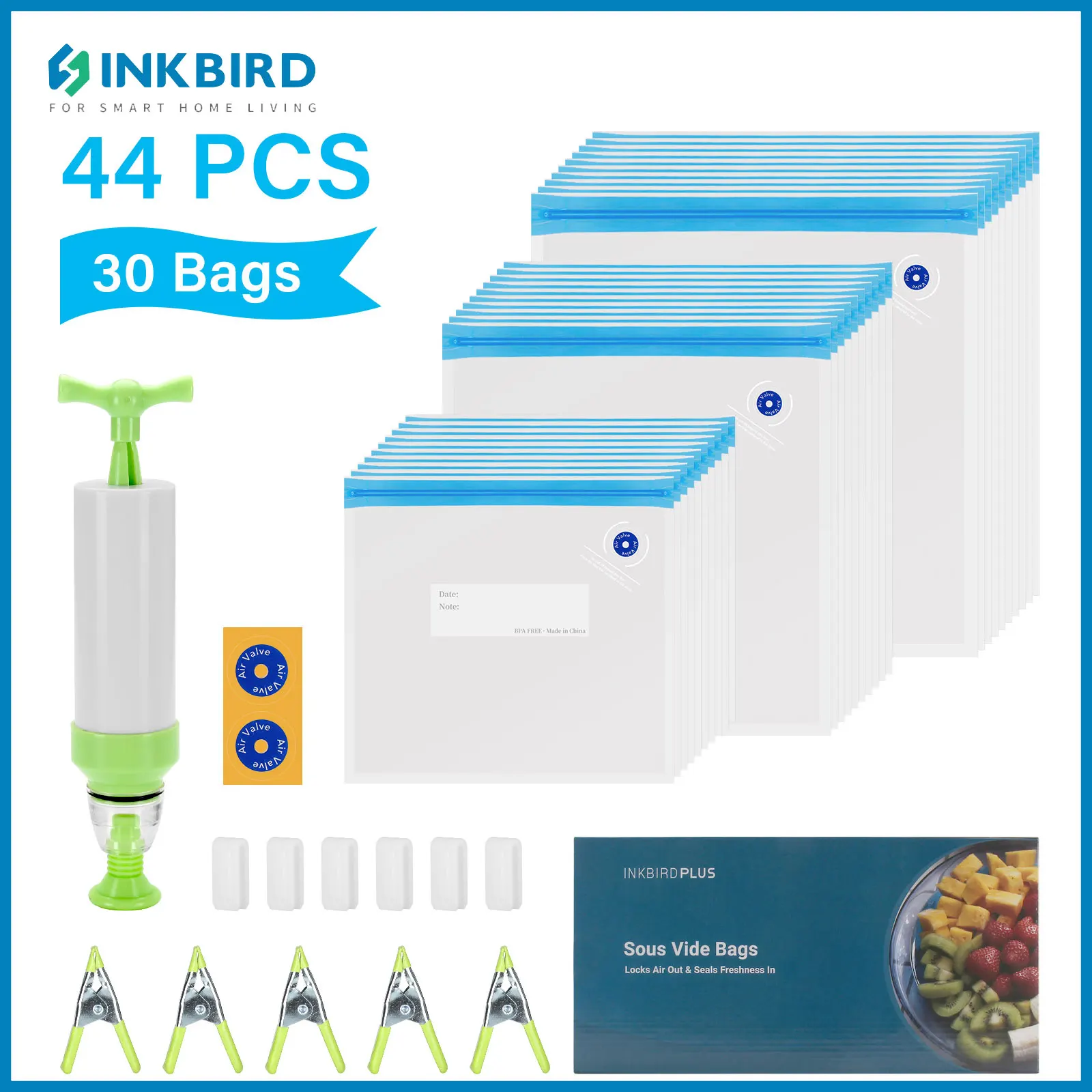 INKBIRD Vacuum Food Storage Bags Three Sizes of 30 Bags Reusable Sous Vide Cooking Bags for Keeping Fruits Fresh