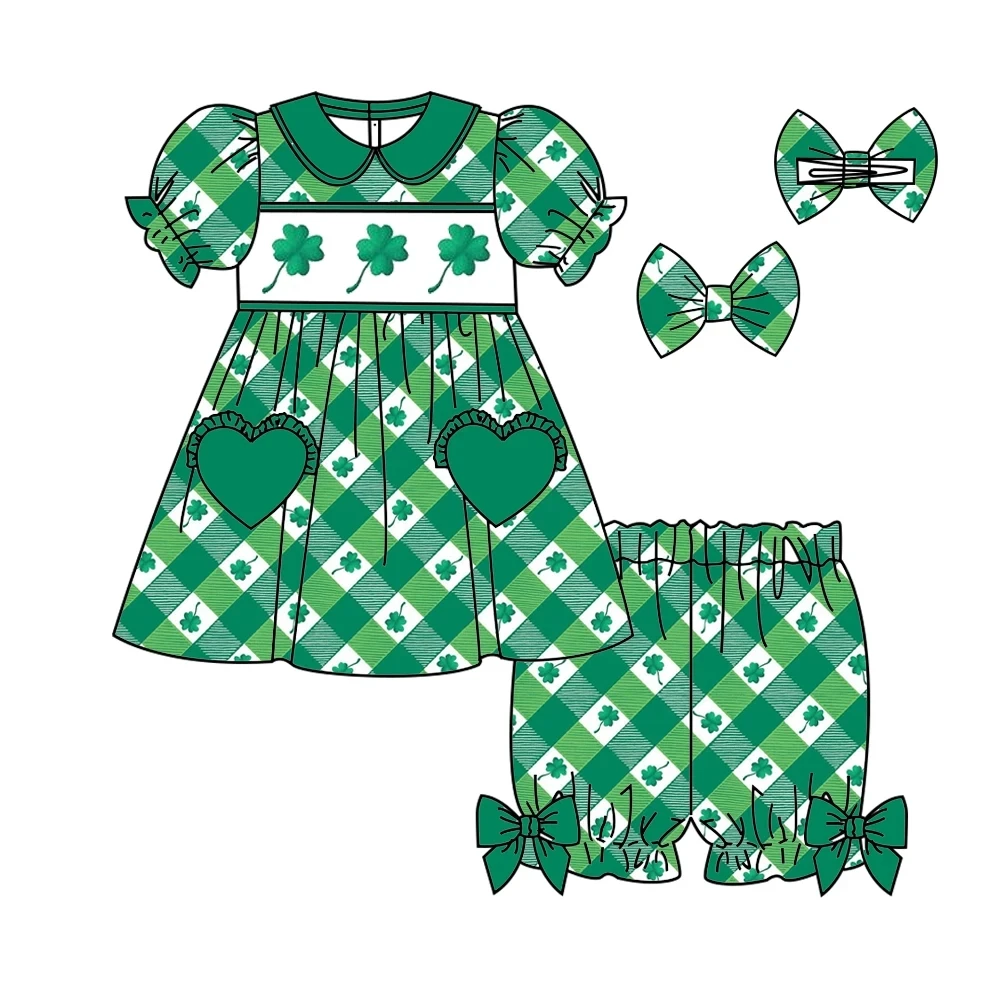 Hot selling St Patrick’s Day  Boys And Girls Green Printed Short Sleeve Tops Boutique Set Retail And Wholesale