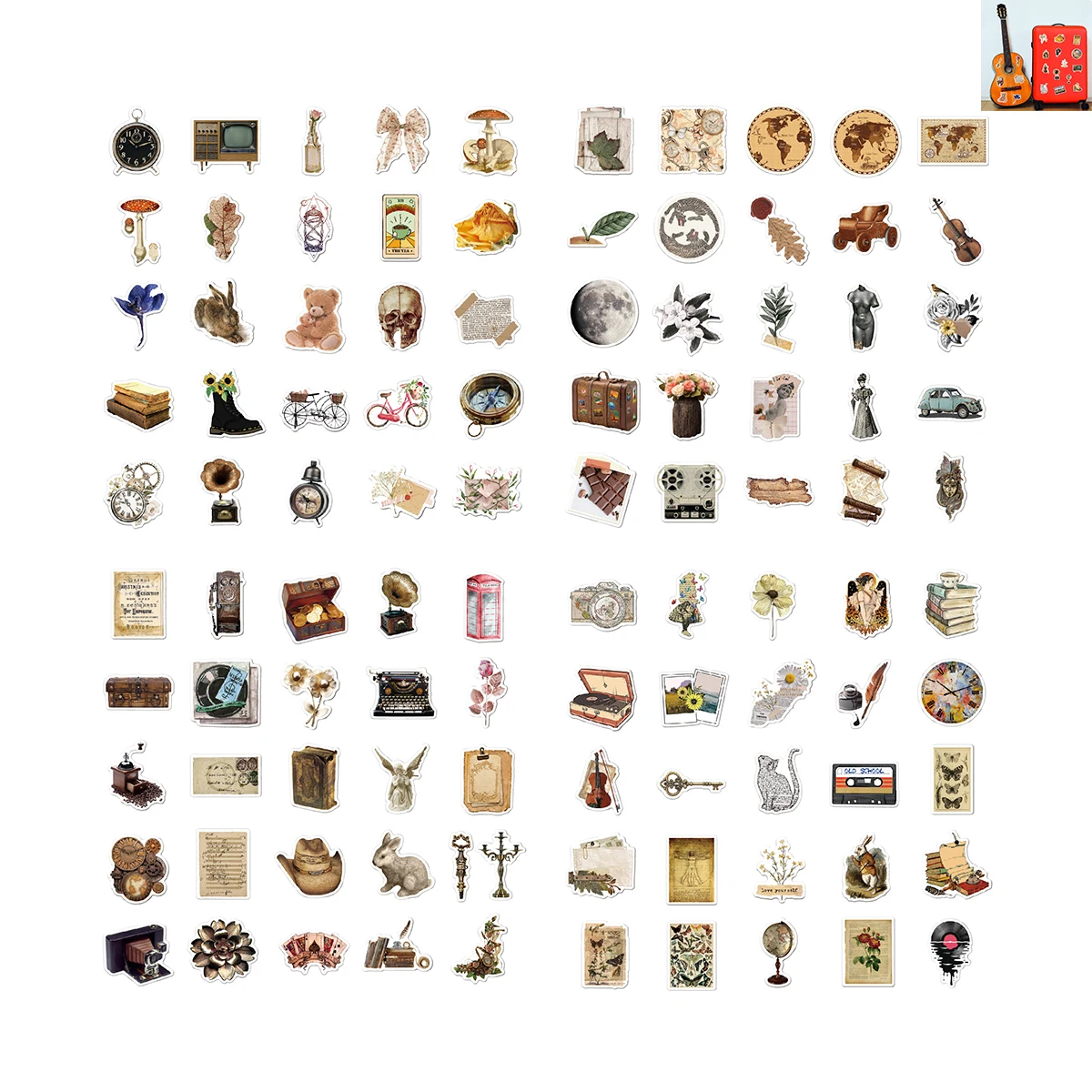 50Pcs Vintage Coffee Sticker Set Waterproof Removable PVC European Retro Architecture Stickers for Scrapbooking Decoration