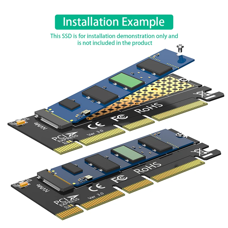 Expansão Card Riser Converter com LED, M.2 NVME, Chave M para PCI Express X4, X8, X16 Adaptador, Suporta 2230, 2242, 2260, 2280, M2 NVME SSD