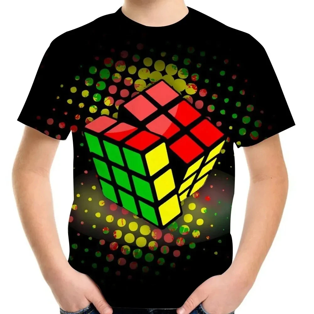 Fashion Rubik's Cube T Shirt Boys Girls Clothes Funny Cubes Puzzle Boy Top Kids T-shirt Rubiks Magic Summer Tshirt Teen Clothing