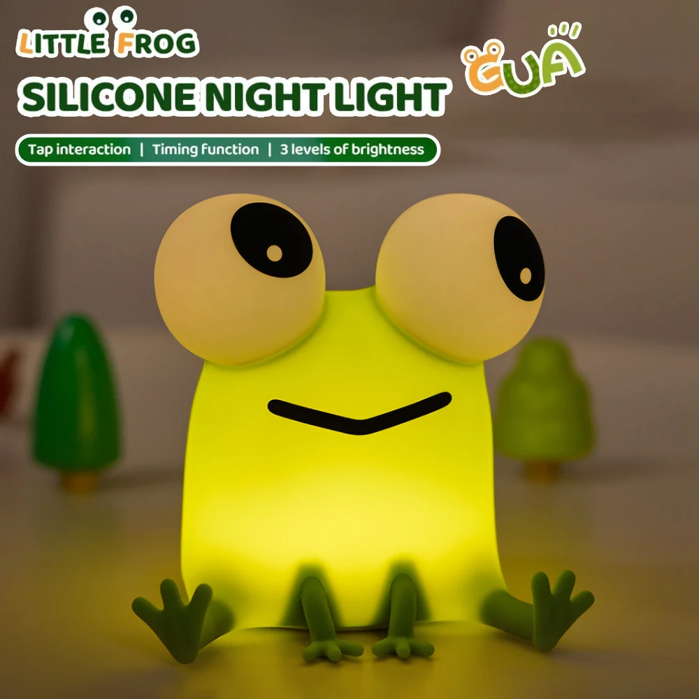 Big Eyes Frog Silicone Night Light Rechargeable LED Lamp Soft Touch Nursery Light Baby Bedroom Decor Holiday Gift