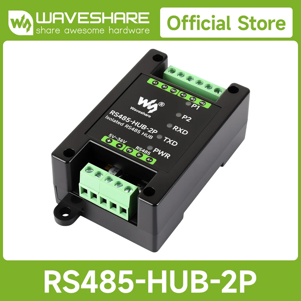 

Waveshare Industrial-grade Isolated 2-Ch RS485 Hub, Rail-mount Support, Wide Baud rate Range, Expands 2-ch RS485 Sub Ports
