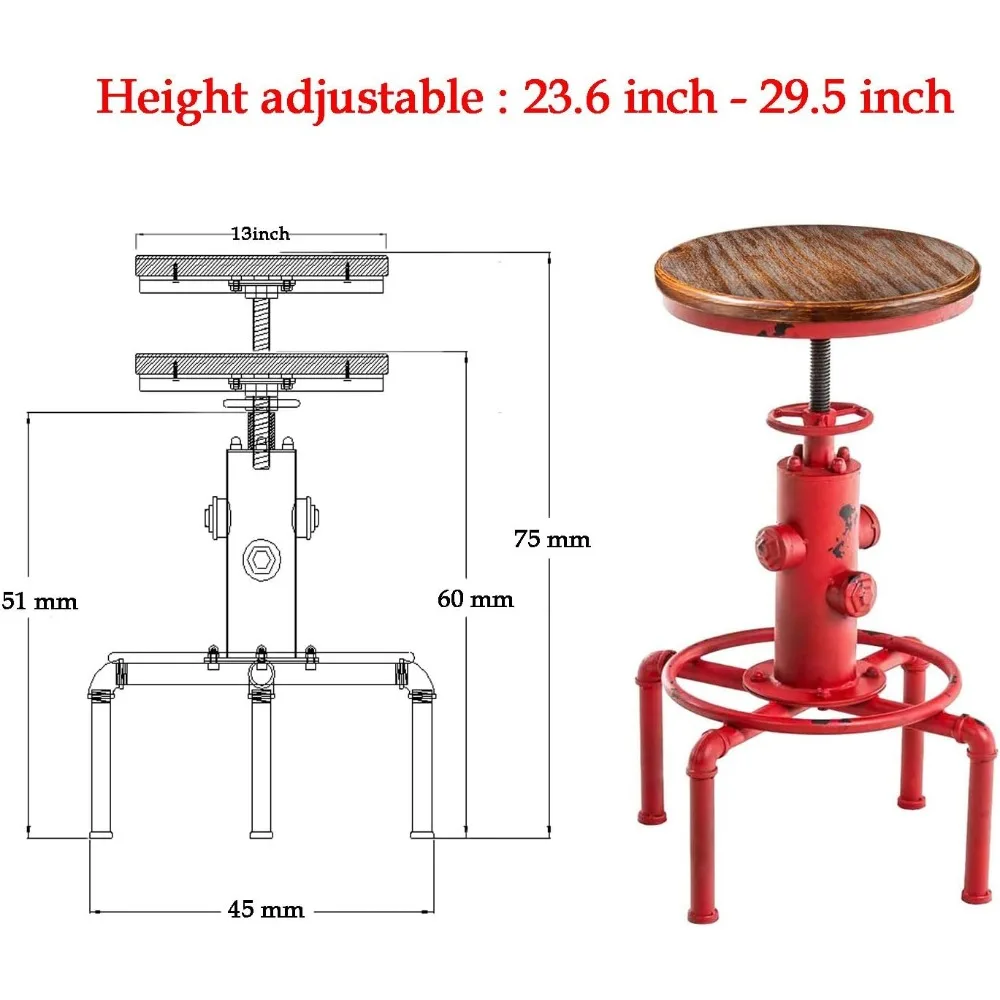 โบราณ Vintage อุตสาหกรรม Barstool ไม้ท่อน้ํา Fire Hydrant Design Cafe กาแฟอุตสาหกรรมเก้าอี้บาร์ชุด 2