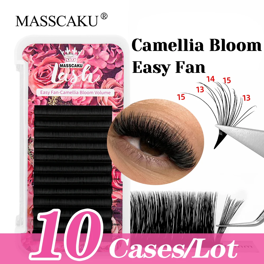 

MASSCAKU High Quality 10cases/lot 0.05/0.07/0.10mm Thickness Fast Blooming Lashes Matte Black Wispy Auto Flowering Lash in Stock