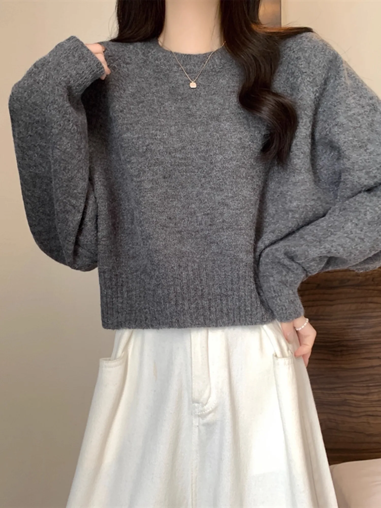 Morbido e accogliente rotondo Ne ort maglione lavorato a maglia da donna autunno inverno sciolto lungo Sve Faionable top dimagrante coreano Sle