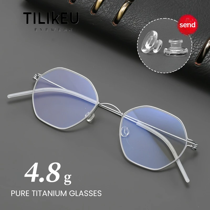 

Ultra-light Handmade Screwless Men High-quality Pure Titanium Polygonal Eyeglasses Frame 4.8g Retro Anti Blue Light Glasses Lens