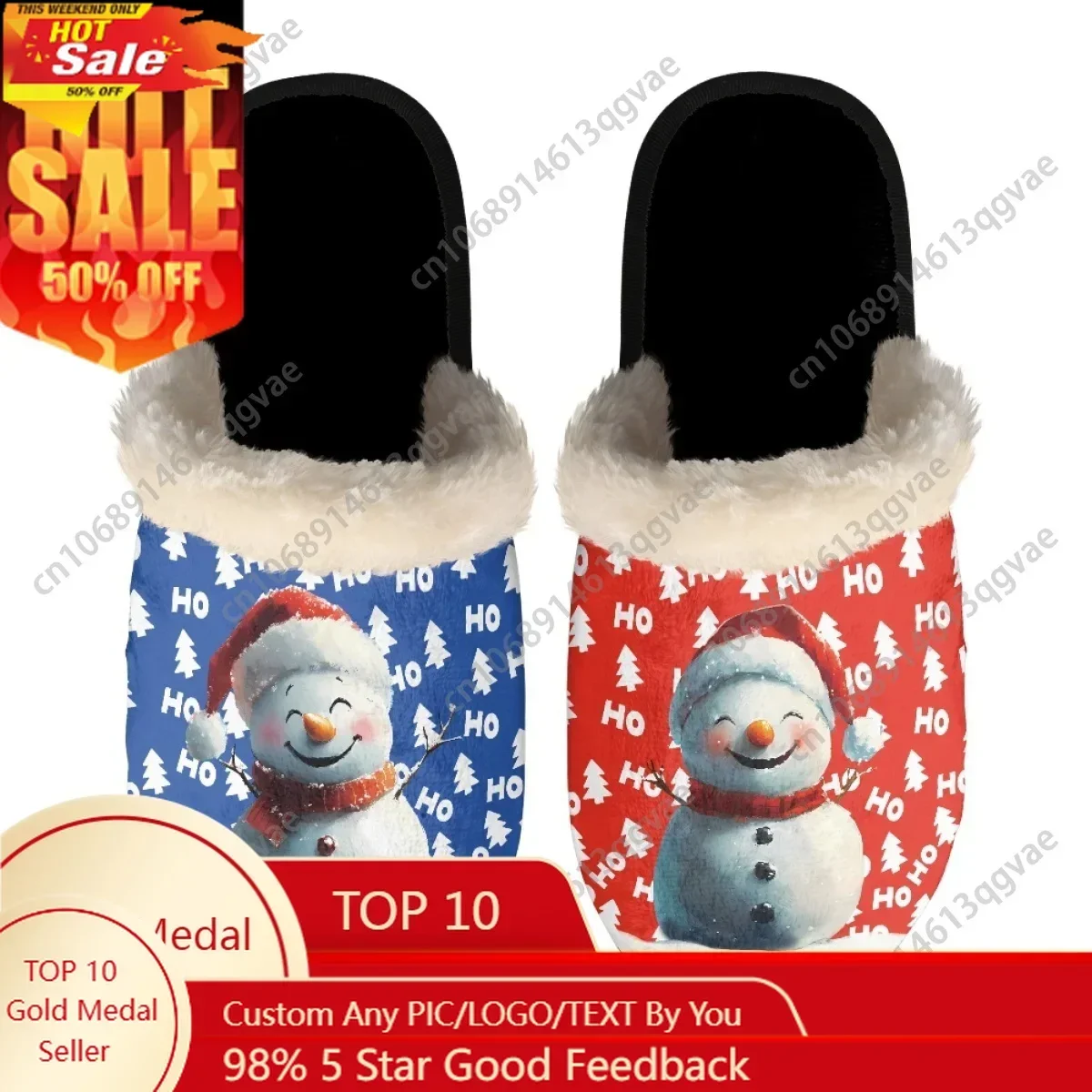 Christmas HO Snowman Steed Slippers Mens Womens Home Cotton Plush Bedroom Casual Keep Warm Custom Thermal Lightweight Slipper