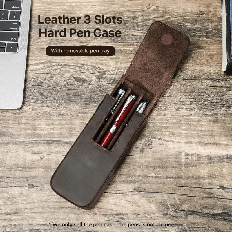 Imagem -02 - Luxo Genuine Leather Pen Case com Suporte de Bandeja Removível Pencil Bolsa Pouch Escritório e Material Escolar Papelaria Slots Slots Slots 12 Slots