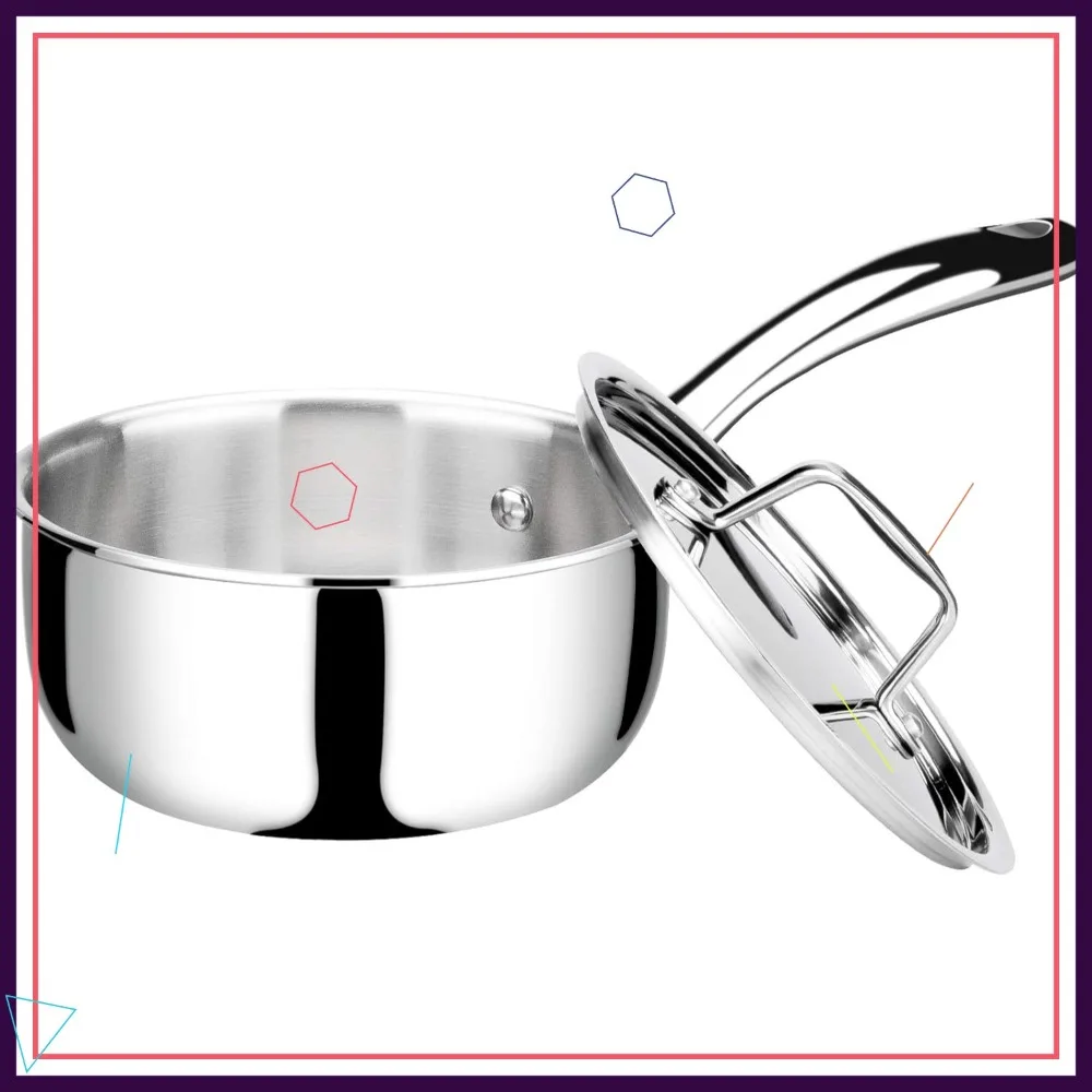 

Трехслойная кастрюля премиум-класса из нержавеющей стали с крышкой, 1,6 литра, индукционная посуда для домашних повара