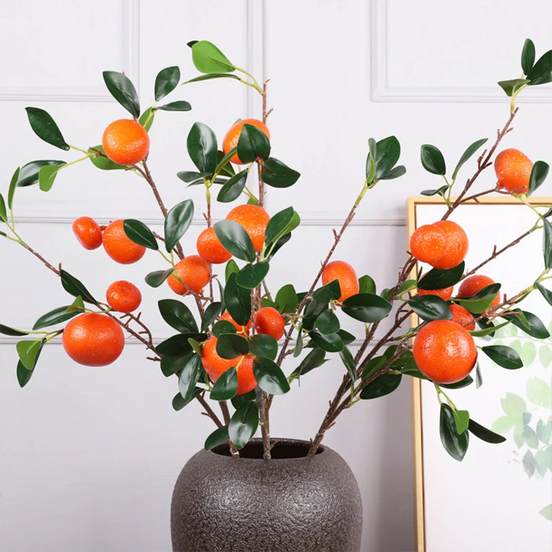 88cm Artificial Fruits Orange Branches Fake Fruit Props with Green Leaves Kumquat Home Office Room Garden New Year Decoration