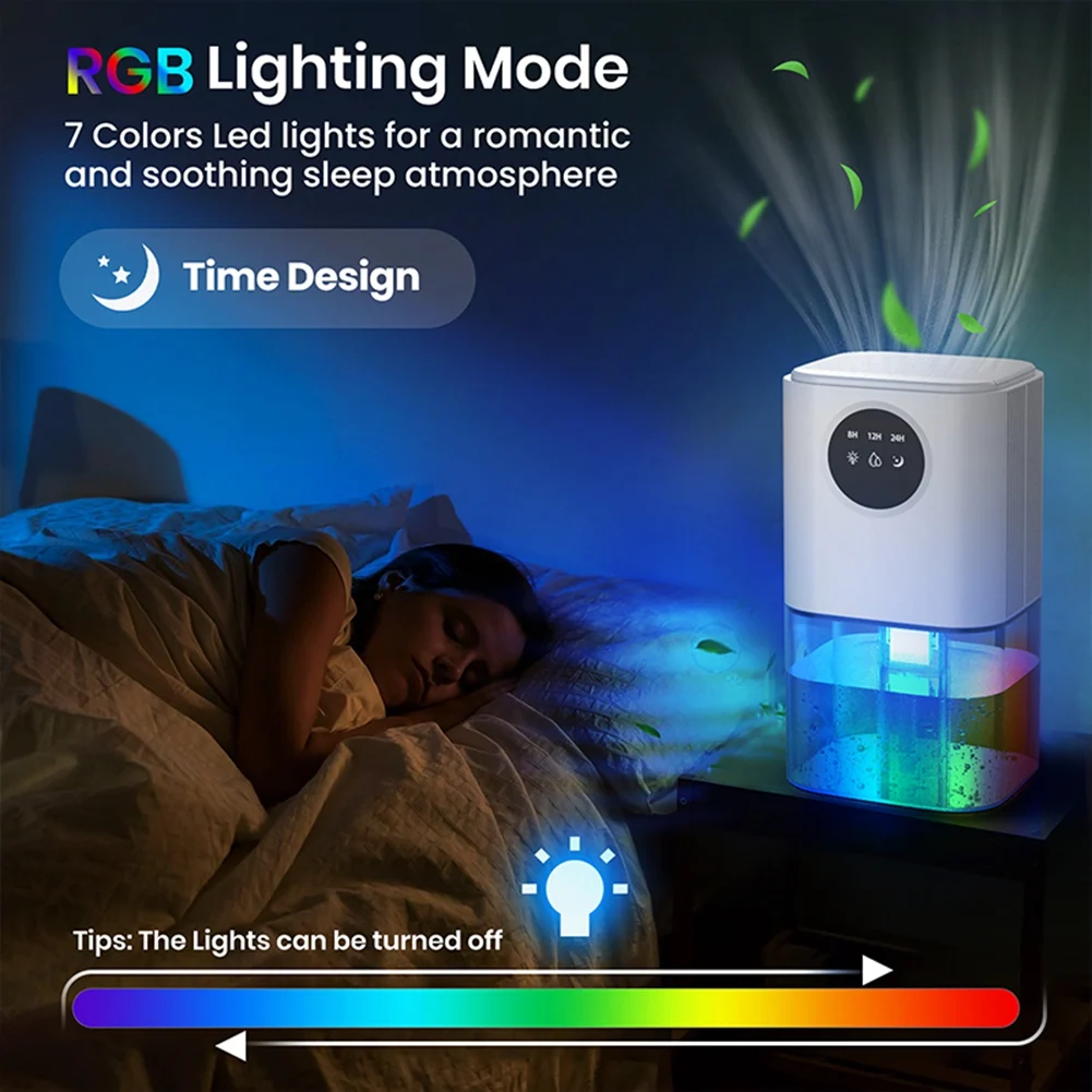 Tkoh-desumidificador inteligente doméstico portátil 1.7l grande capacidade adequado para banheiro porão com temporização e luzes coloridas