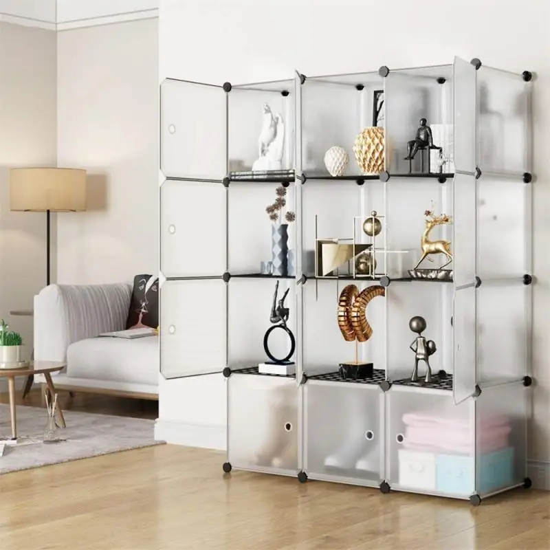 12/16 Grids Modular Cube Foldable Wardrobe Bedroom Closet Cabinets For Shoes Books Storage Plastic Stackable Storage Shelves