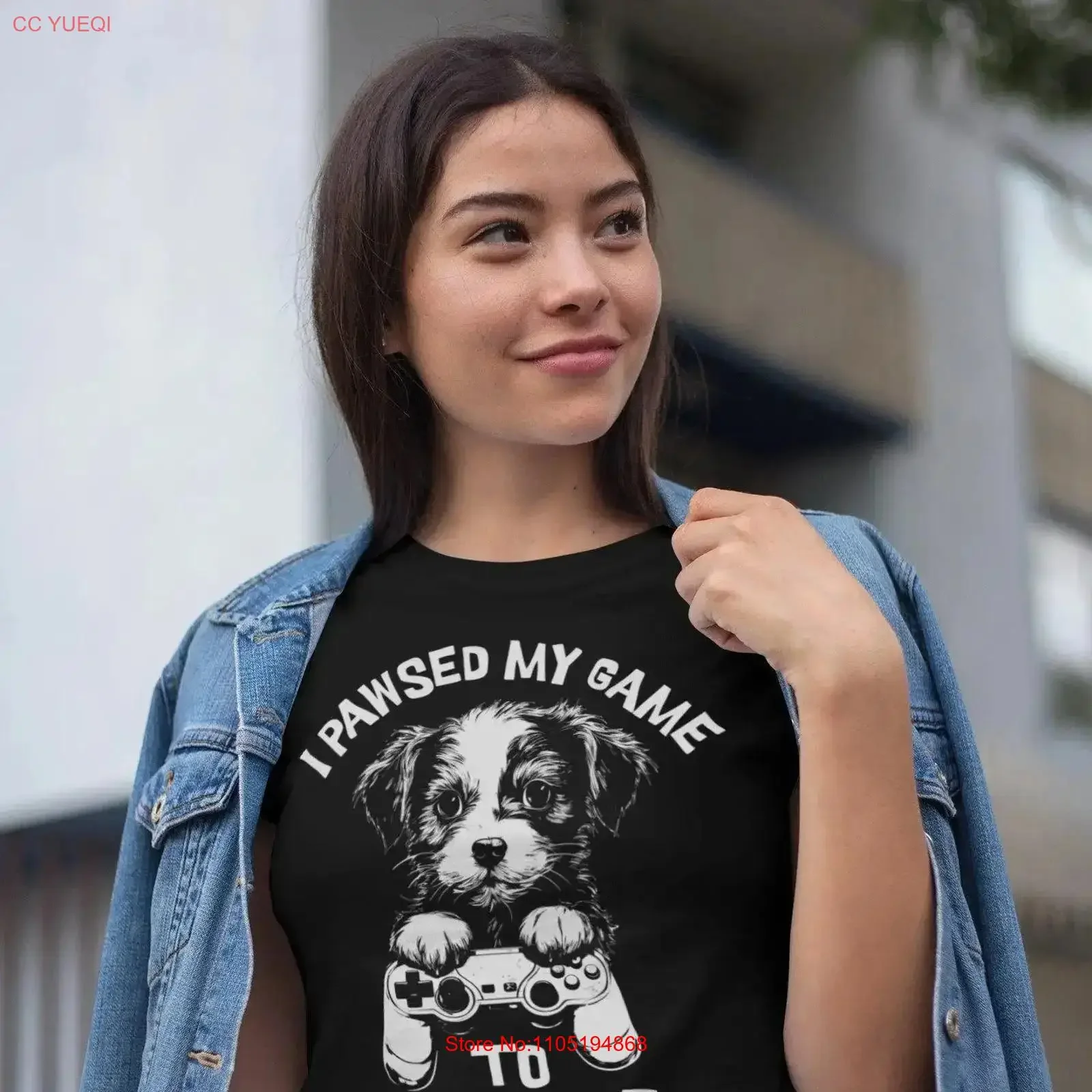 I Pawsed My Game To Be Here Funny Dog Video T Shirt Gaming Cute Puppy Paused vintage Washed Stylish streetwear Breathable