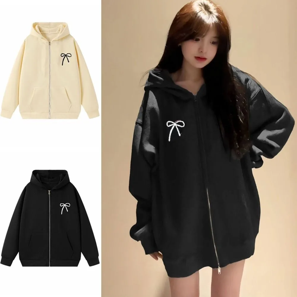 لينة الحلو القوس فتاة Bowknot هوديي الطفل طويلة الأكمام المراهقين الخريف هوديي معطف فضفاض Y2k معطف الفتيات الخريف الشتاء