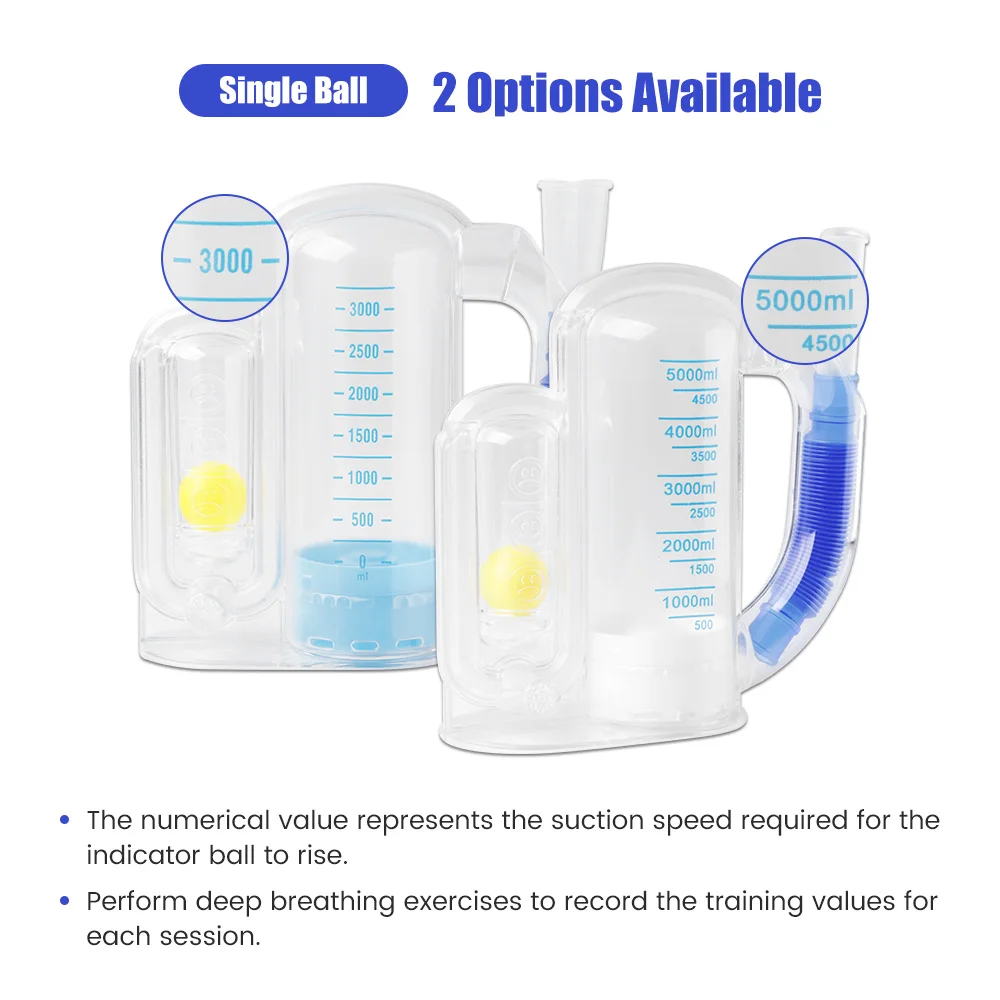 3/5000ml Volumetric Single-Ball Breathing Trainer Lung Exerciser Incentive Spirometer Breath Measurement for Deep Breath Trainin