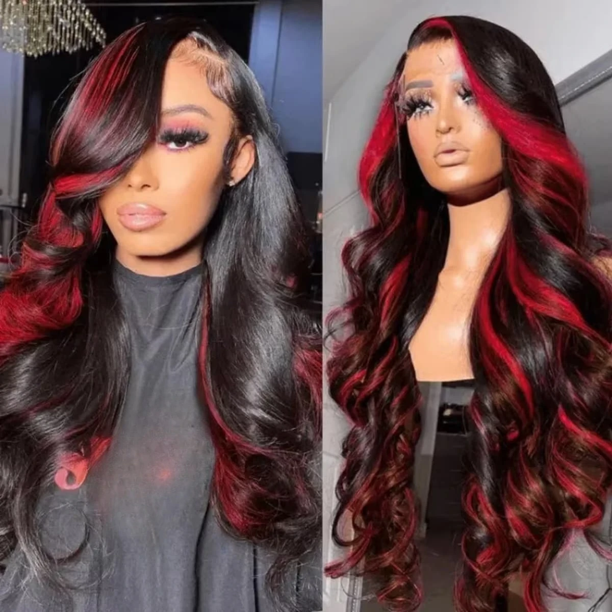 

Синтетический парик Highlight Burgundy Water Wave с кружевной передней частью 13x4, 200% плотность, для вечеринок, косплея, K-Pop