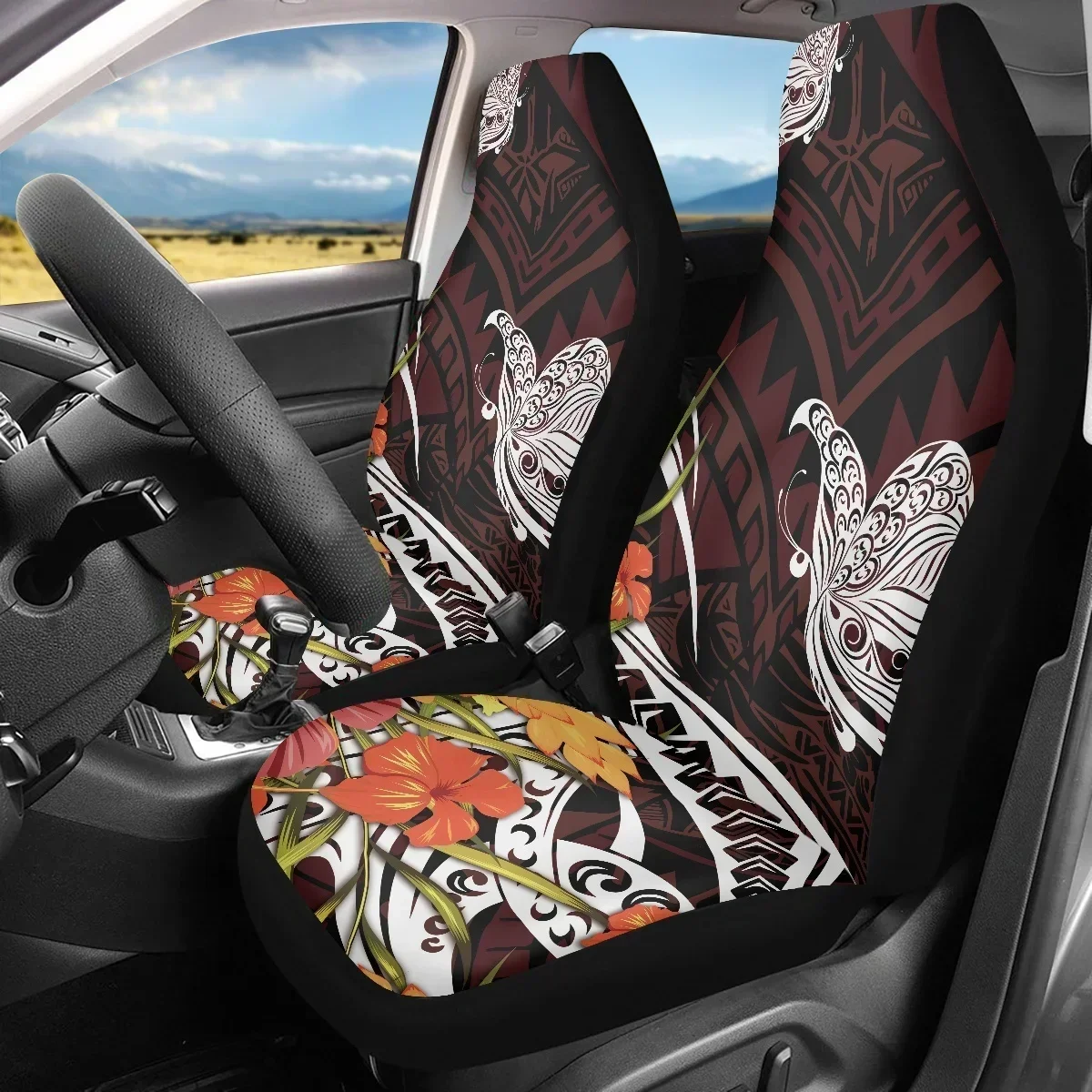 INSTANTARTS-funda Para Asiento Coche Con Estampado Hibisco Tropical Polinesio, Protector Asiento Lantero, Fundas C
