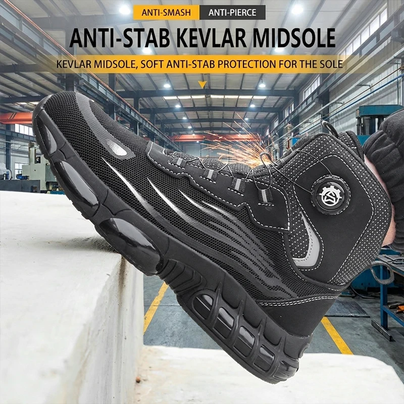 High-Top-Sicherheitsschuhe mit Mesh-Obermaterial, TPU-Sohle, Drehverschluss, Stahlkappe, durchtrittsicher und stoßfest, Unisex für schwere Arbeiten – Detail 8