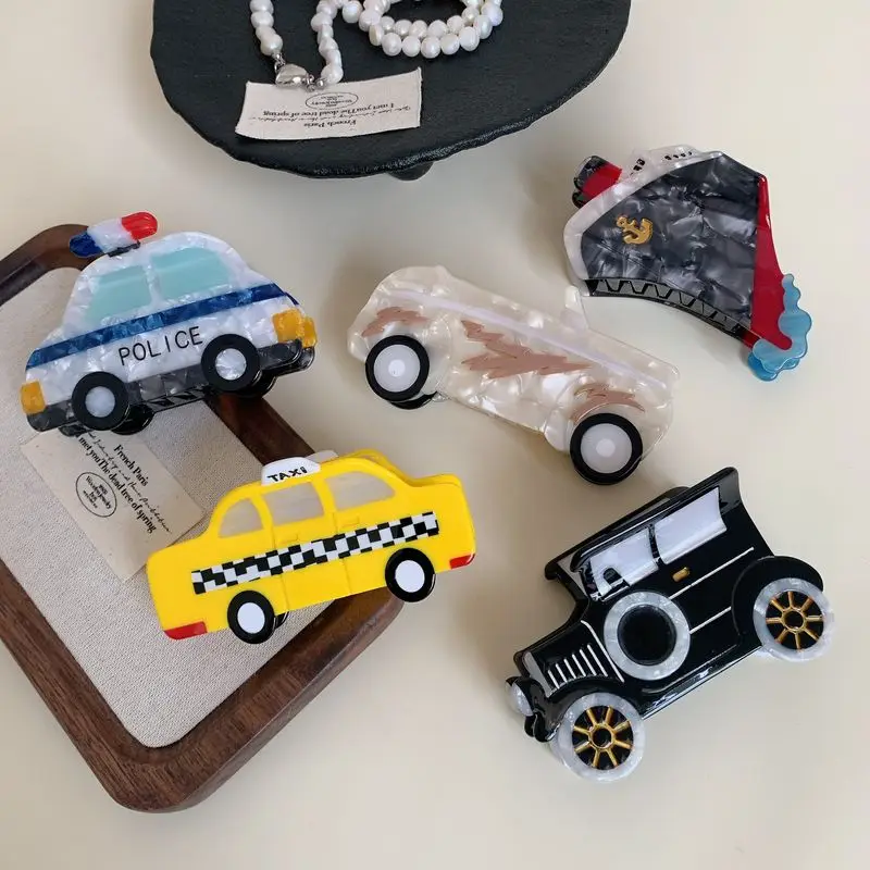 1pc  New Creative Car Acetic Acid Grip Cartoon Police Car Sports Car Hair Clip Back of Head Coiled Hair Shark Clip Hair Ornament
