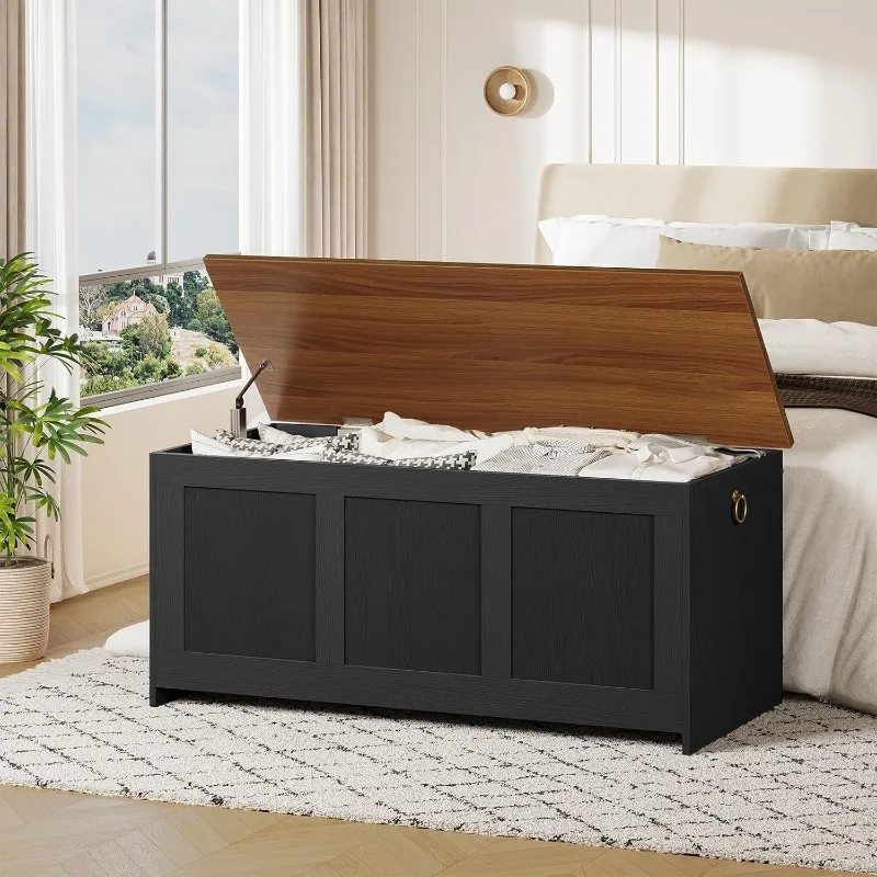 Storage Bench, 43.3" Retro Wooden Storage Chest, Wooden Storage Trunk, Toy Chest with Lift Top, Multifunctional Entryway