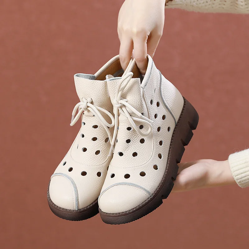 

GKTINOO/сезон весна-лето; Ботинки из 100% натуральной кожи; Дышащие ботинки на плоской подошве; Мягкая Нескользящая удобная женская обувь; Большие размеры