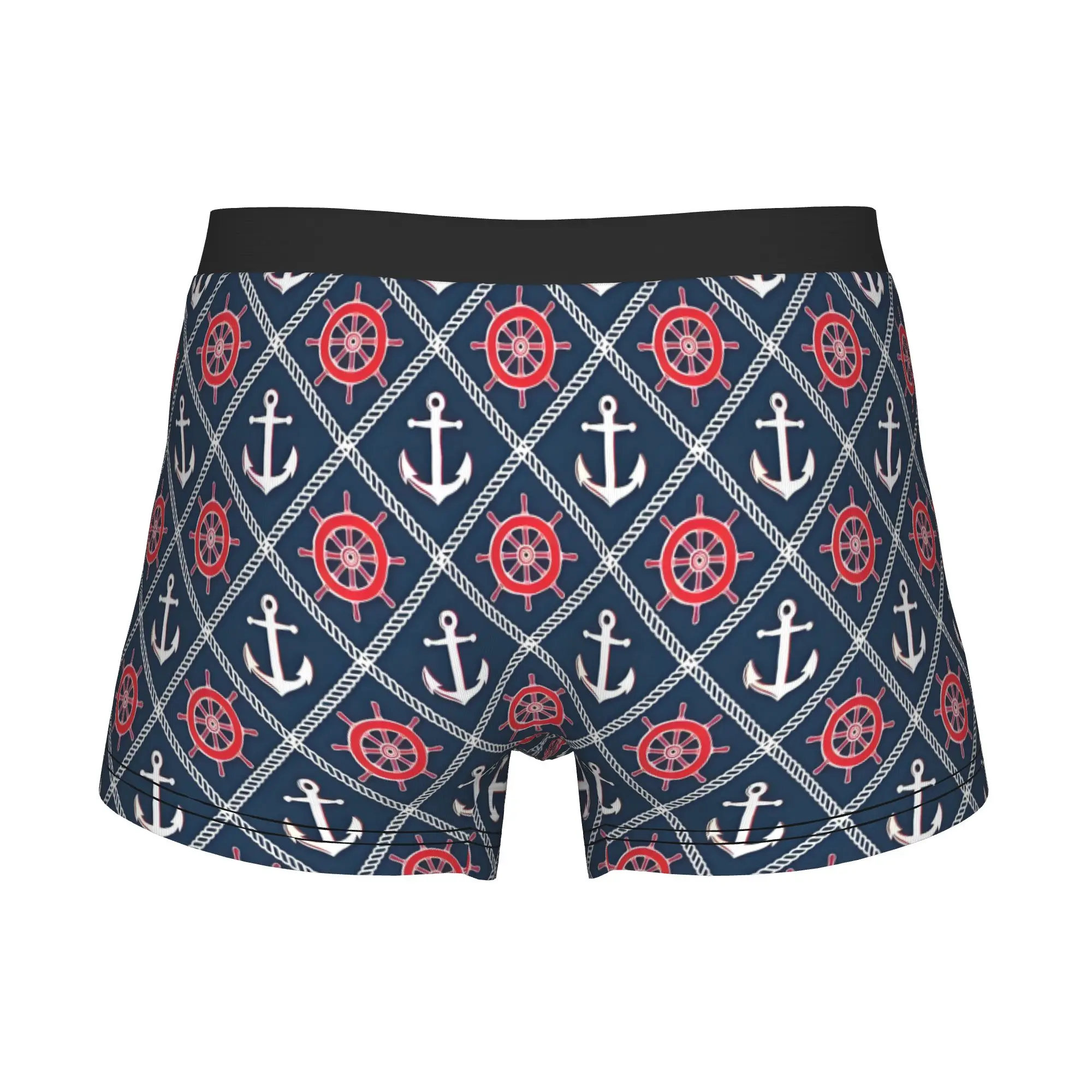 Navy Blue Nautical Rope Boxers Shorts Mens Anchor  Briefs Underwear Novelty Underpants
