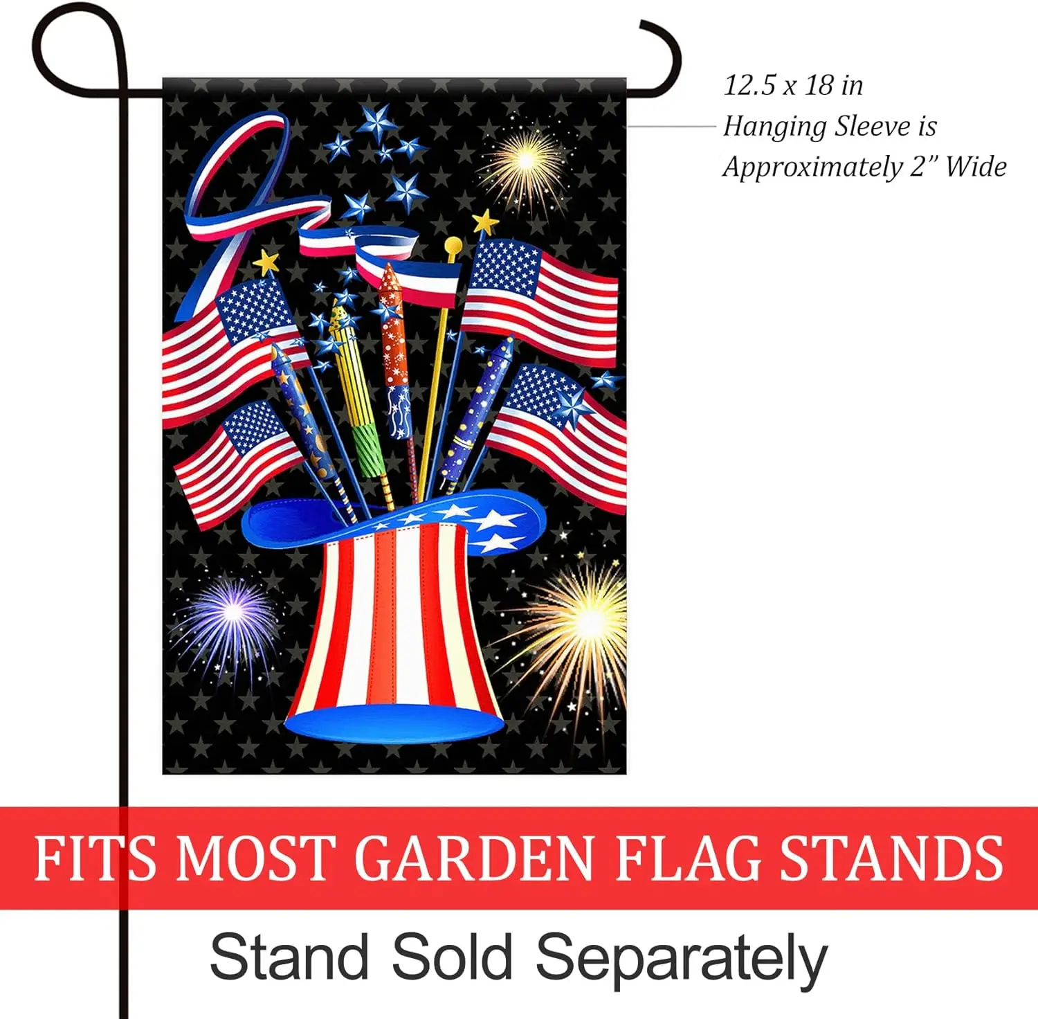 Texupday Celebrate July 4th Patriotic Hat Fireworks Decoration America Garden Flag Outdoor Yard Flag 12