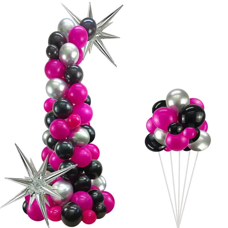 94pcs Hot Pink Balloon Garland Arch Kit Black Metallic Silver Latex Explosion Star Foil Balloon Girls Birthday Party Decoration