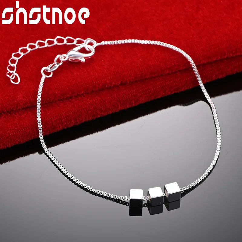 

SHSTONE 925 Sterling Silver Small Square Pendant Chain Bracelet For Woman Wedding Accessories Party Birthday Fashion Jewelry