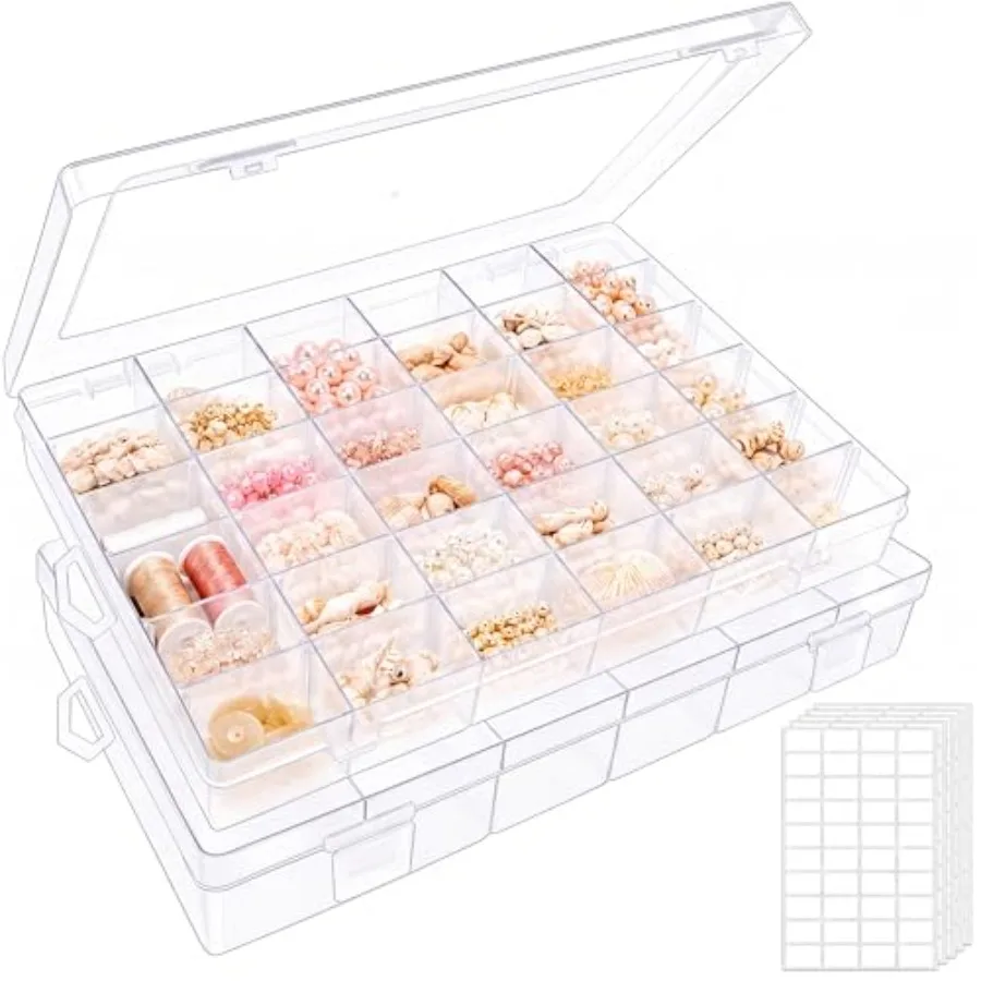 2 Pack Clear Bead Organizer Tackle Box with Adjustable Dividers for Jewelry Art Craft Containers 36 Grids Compartment with 5 Sh