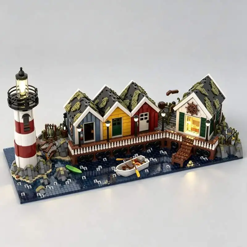 4955PCS Coast Town Diorama Harbour Lighthouse Fishing Village Building Blocks Model Nautical Architecture DIY Assembly Toy Gift