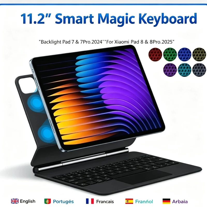Anti-drop Tablet Protective Folio For Xiaomi Pad7 Pad8 11.2 Inch Bluetooth Backlit Keyboard Cover Multi Language Layout