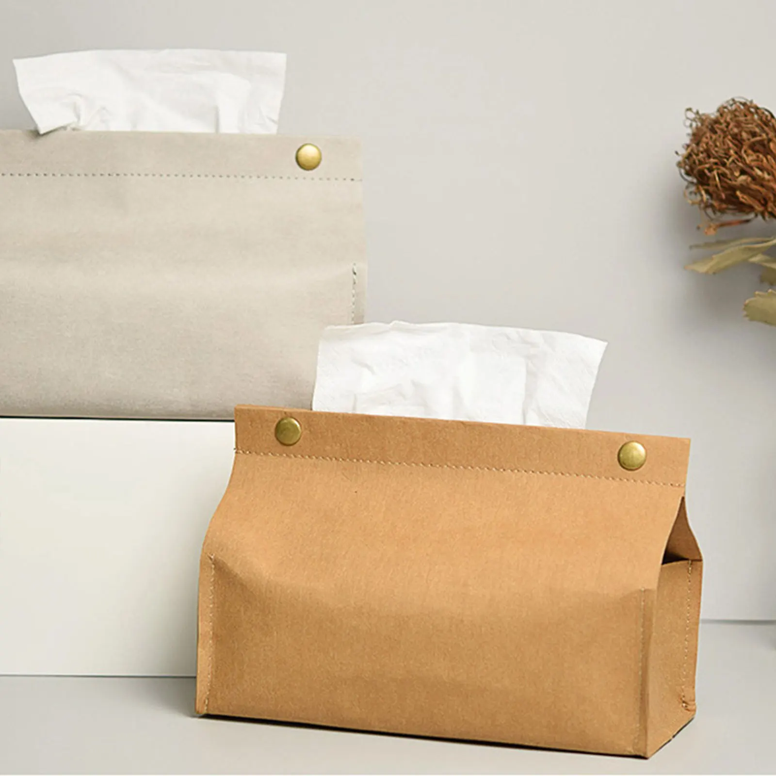 

Tissue Box Holder Degradable For Bathroom Vanity Countertop Made Of Kraft Paper Environmental Friendly Boxs