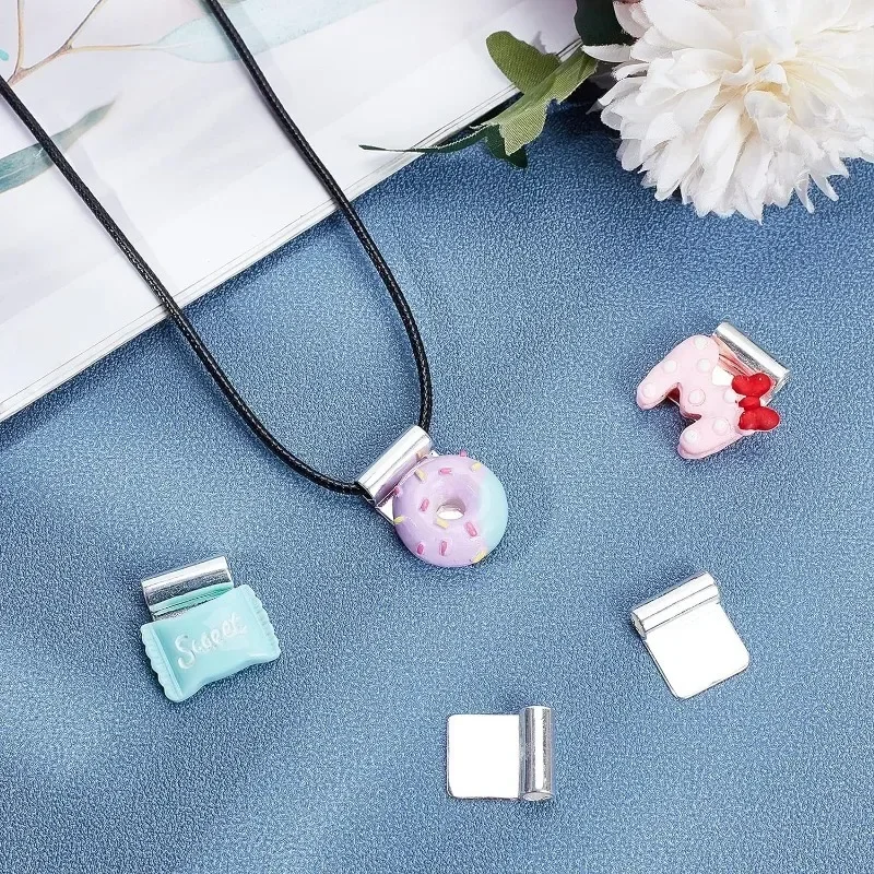 16 Pcs Brass Glue-on Pendant Bails Alloy Cabochon Settings Rectangle Pad Charms Connector for Jewelry Making 18×15.5mm