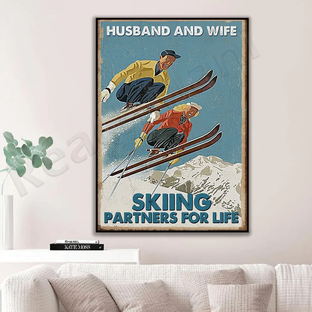 Couple Skiing Lifetime Partner Poster Ski Lover Poster Living Home Decor Wall Art Print Gift