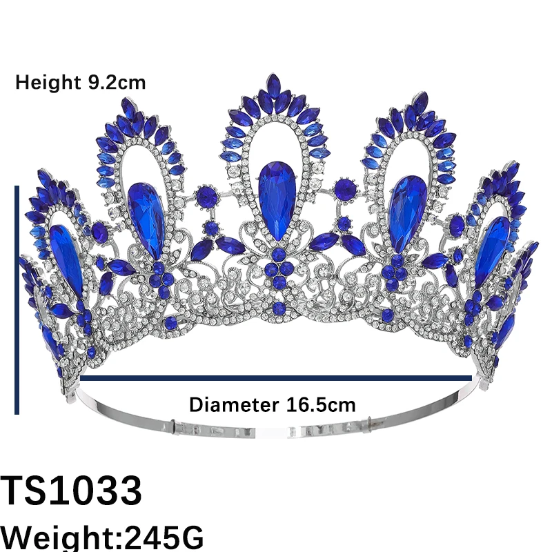 우아한 바로크 왕실 여왕 티아라 대형 크리스탈 대회 왕관 헤어 액세서리 공주 왕관 신부 결혼식용