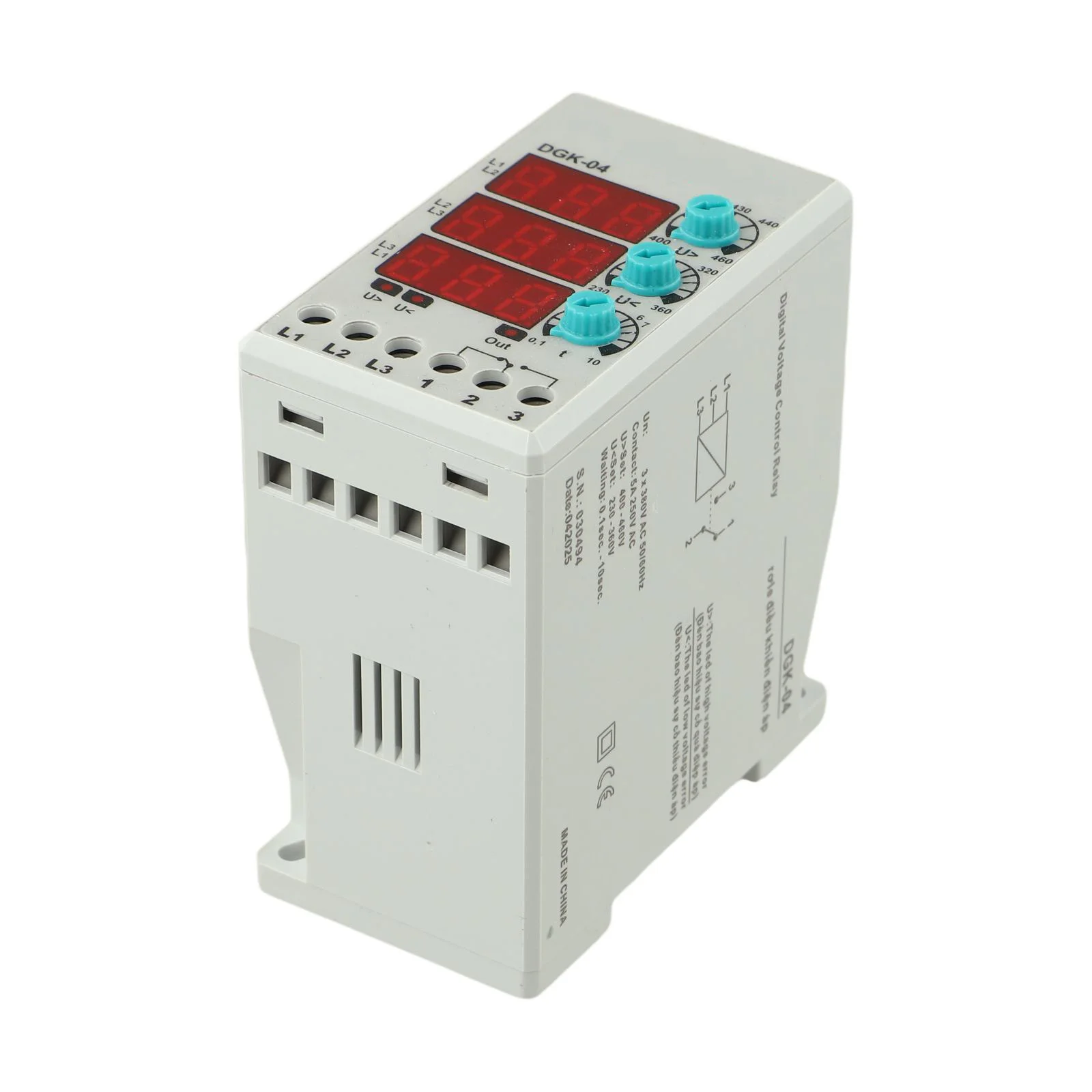 380V Voltage Relay 3-Phase Fault Protection Relay Dimensions As Shown 3-Digit LED Display Low Voltage Setpoint 230V-360V