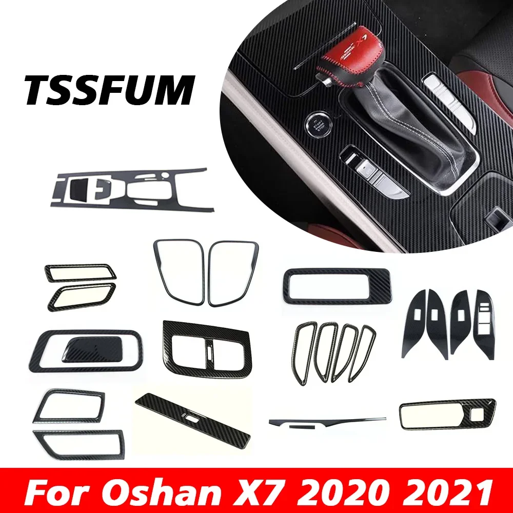 Car Interior Carbon Fiber Sticker Gear Shift Panel Cover Interior Trim for Changan Oshan X7 EV 2021 2022 2023 2024 Accessories