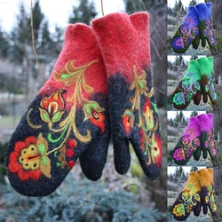 Warmer Smartphone Touchscreen Texting Gloves Fashion Gloves Embroidery Flowers Gloves Mittens Winter Hat Scarf And Gloves Set