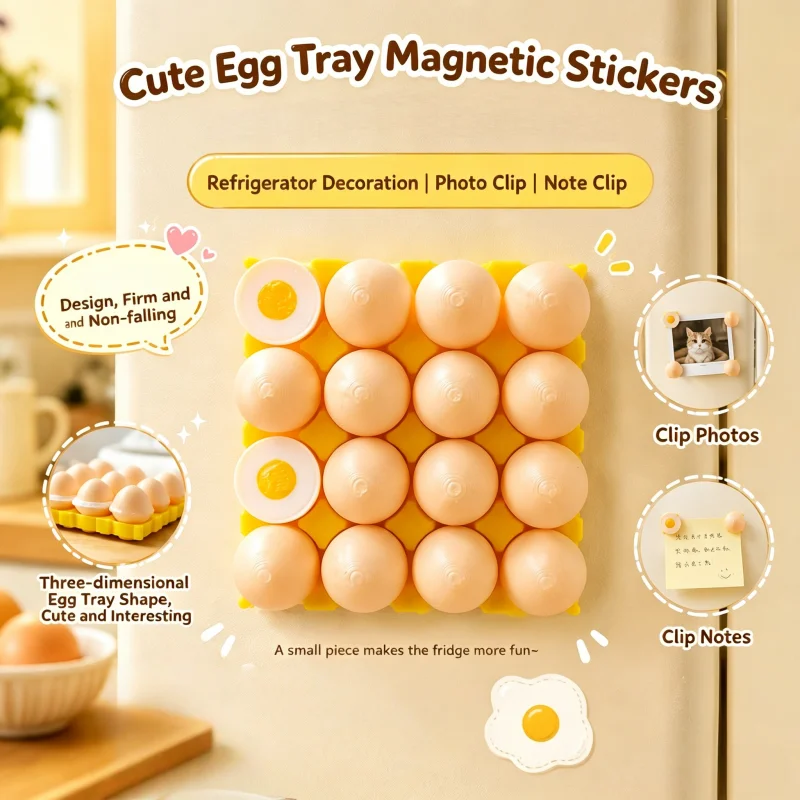 3D Creative Egg Carton Refrigerator Magnets, Detachable Egg-Shaped Magnetic Set, Household Photo Memo Fixing Magnets, Quirky and Fun Kitchen Decoration Items