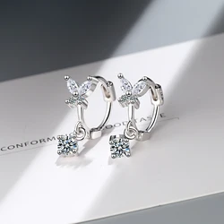 Sweet Fashion 925 SIlver Needle Earrings For Women Bow Knot Butterfly CZ Zircon Crystal Pendientes Xmas Jewelry Gift